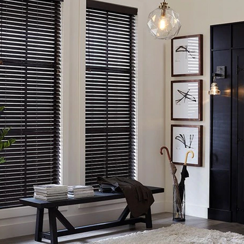 Beautiful dark wood custom wood blinds Park City UT